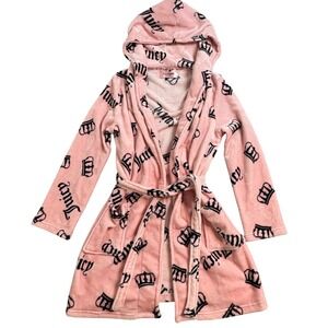 Juicy Couture Pink Hooded Plush Robe Womens Y2K Lounge Medium